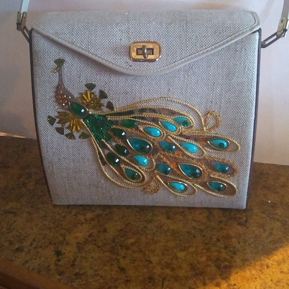 1960s. Enid Collins Style Jeweled Peacock Purse ,